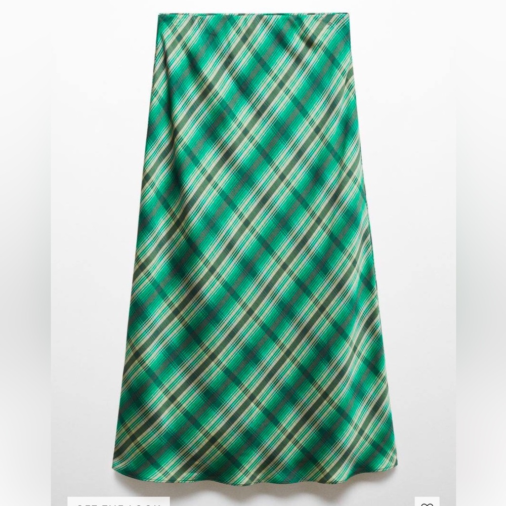 Mango Green A-Line Plaid Midi Skirt